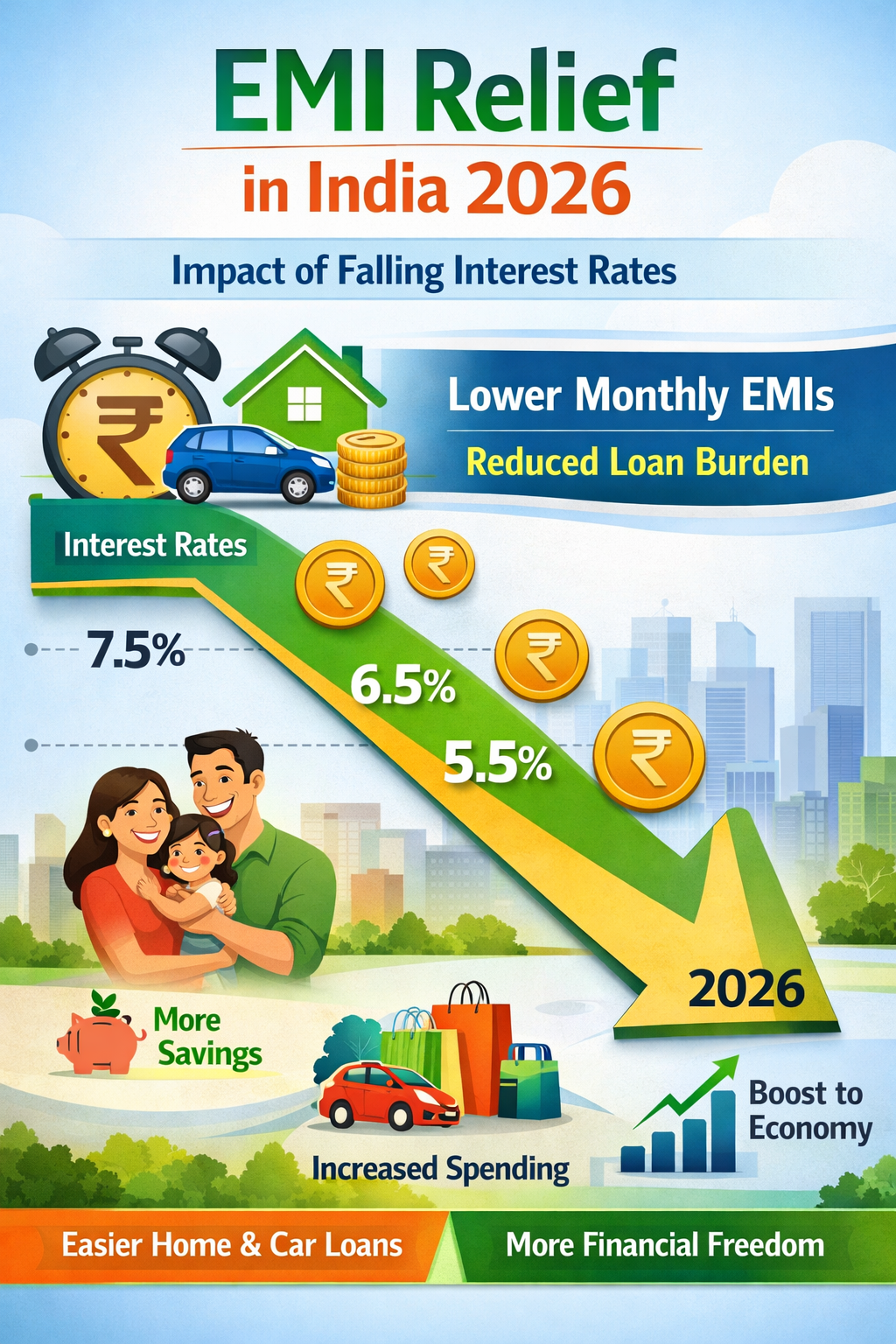 Interest rates falling trend chart showing EMI relief in India 2026